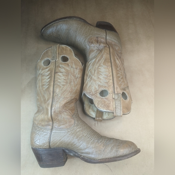 Dan Post boots men's size 9D brown Shrunken Bull Shoulder leather vamp and pulls - Picture 9 of 12